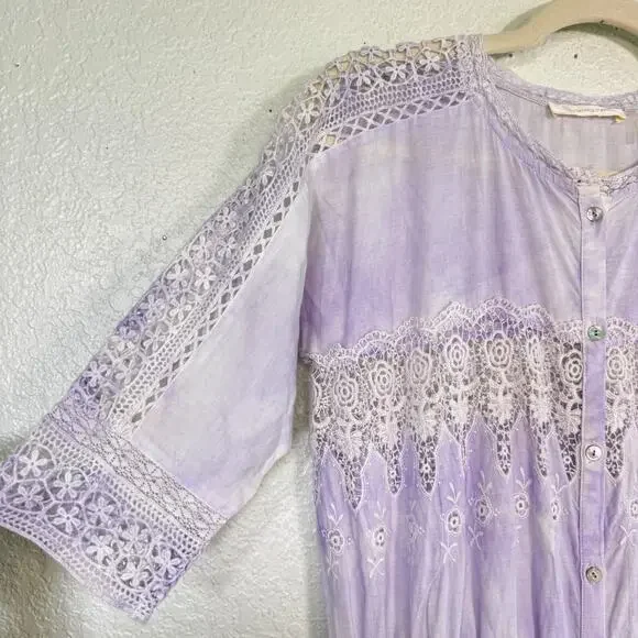 Love Shack Fancy Dress Womens Beth Midi Tie Dye Lace Vacation Resort Boho - Picture 6 of 14